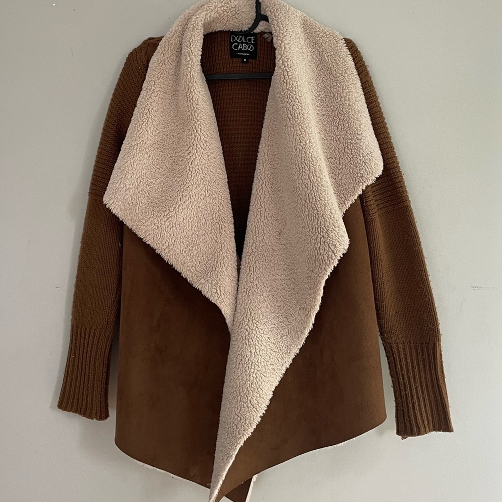 Knit, Suede Cozy Sherpa Open Cardigan